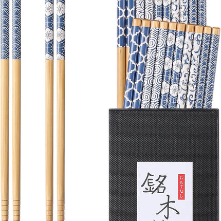 10 Pairs Reusable Bamboo Chopsticks, Japanese Style Natural Bamboo Wooden Chopstick Classic Style Chop Stick 8.8 Inch.