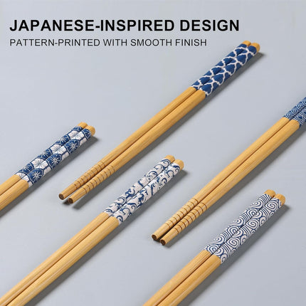 10 Pairs Reusable Bamboo Chopsticks, Japanese Style Natural Bamboo Wooden Chopstick Classic Style Chop Stick 8.8 Inch.