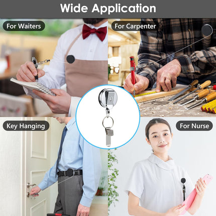 Landhoow 2 Pcs Retractable Pull Pen Pencil Holder, 27.5'' Retractable Pen Holder for Carpenters, Workers, Nurses, Bricklayer, Waiter, Universal Pencil Lanyard with Belt Clip and Key Ring.