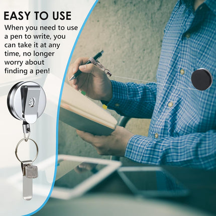 Landhoow 2 Pcs Retractable Pull Pen Pencil Holder, 27.5'' Retractable Pen Holder for Carpenters, Workers, Nurses, Bricklayer, Waiter, Universal Pencil Lanyard with Belt Clip and Key Ring.