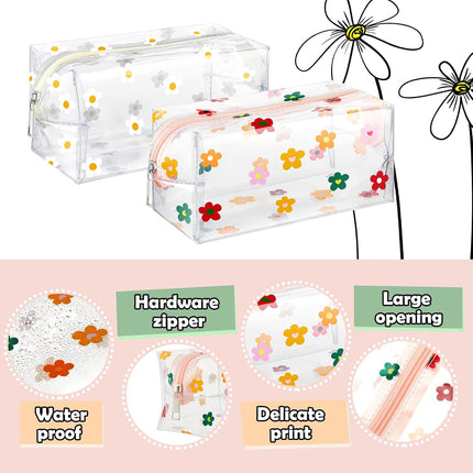 Amylove 2 Pack Cute Flower Makeup Bags Daisy Zipper Pouches Floral Pencil Pouch Portable Toiletry Pouches for Women Travel Vacation Bathroom School Organizing(Daisy).