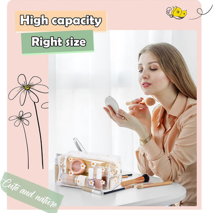 Amylove 2 Pack Cute Flower Makeup Bags Daisy Zipper Pouches Floral Pencil Pouch Portable Toiletry Pouches for Women Travel Vacation Bathroom School Organizing(Daisy).