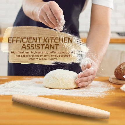 Classic French Rolling Pin for Baking - Beech Wood Tapered Rolling Pin Dough Roller for Pizza Dough, Pie Crust Cookie Fondant Dumpling 11.81-Inch.