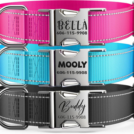 Personalized Tactical Dog Collar with Control Handle, Custom Name & Phone, Neoprene-Padded Lining, Reflective Strips, Heavy-Duty Thick Nylon, Metal Buckle, for Medium Large Dogs.