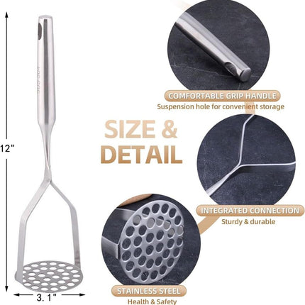 Potato Masher Stainless Steel,Mashed Potatoes Masher Kitchen Tool, Handle Potato Smasher for Potatoes,Avocado, Vegetables, Meat,12Inch Heavy Duty Metal Mashing Utensil, Dishwasher Safe.