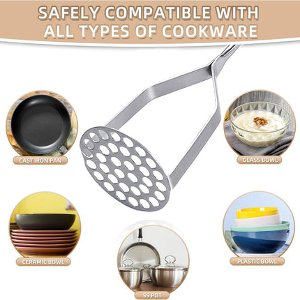 Potato Masher Stainless Steel,Mashed Potatoes Masher Kitchen Tool, Handle Potato Smasher for Potatoes,Avocado, Vegetables, Meat,12Inch Heavy Duty Metal Mashing Utensil, Dishwasher Safe.