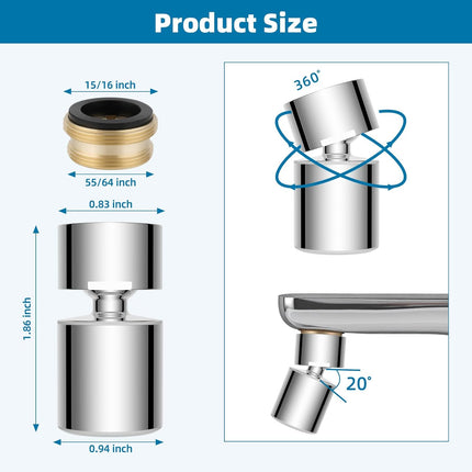 NSF/ANSI/CAN 61 Certified Faucet Aerator, CUPC Certification 360° Twist Kitchen Sink Aerator, Dual-function Sink Sprayer Attachment, Faucet Replacement Part 55/64'' Female Thread, Chrome.