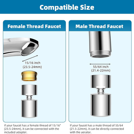 NSF/ANSI/CAN 61 Certified Faucet Aerator, CUPC Certification 360° Twist Kitchen Sink Aerator, Dual-function Sink Sprayer Attachment, Faucet Replacement Part 55/64'' Female Thread, Chrome.