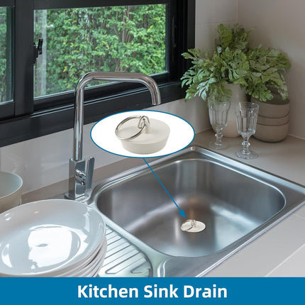6 Pieces Drain Stopper, Rubber Kitchen Sink Drain, Sink Stopper Drain Plug with Pull Ring for Kitchen, Bathtub, Bathroom and Laundry Sink in 6 Different Sizes, White.