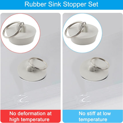 6 Pieces Drain Stopper, Rubber Kitchen Sink Drain, Sink Stopper Drain Plug with Pull Ring for Kitchen, Bathtub, Bathroom and Laundry Sink in 6 Different Sizes, White.