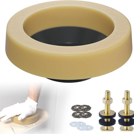 Extra Thick Toilet Wax Ring Replacement Kit, Universal Toilet Seal Ring with Brass Toilet Floor Bolts and Retainer Washers, PE Flange Fits 3 Inch and 4 Inch Drain Pipes.