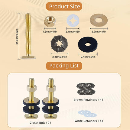 Extra Thick Toilet Wax Ring Replacement Kit, Universal Toilet Seal Ring with Brass Toilet Floor Bolts and Retainer Washers, PE Flange Fits 3 Inch and 4 Inch Drain Pipes.