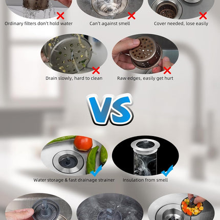 Upgraded 3 in 1 Kitchen Sink Drain Strainer and Stopper Combo, Stainless Steel Metal Pop Up Sink Stopper, Anti-Clogging Basket with Foldable Handle for US Standard 3-1/2 Inch Drain.