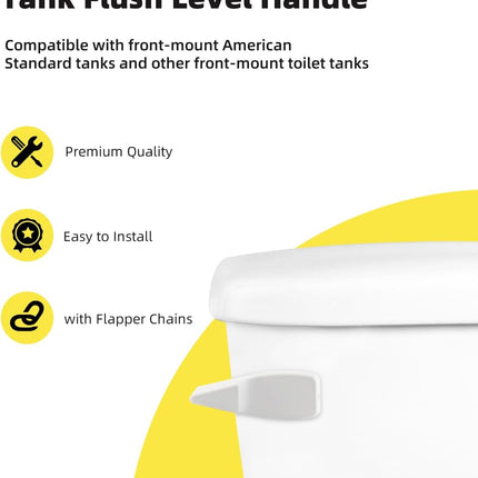 Toilet Handle Replacement, Front Mount Tank Flush Lever Handle Compatible with American Standard, Toilet Trip Lever with Stainless Steel Flapper Chains, White.