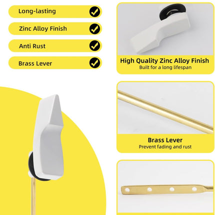 Toilet Handle Replacement, Front Mount Tank Flush Lever Handle Compatible with American Standard, Toilet Trip Lever with Stainless Steel Flapper Chains, White.