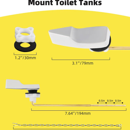 Toilet Handle Replacement, Front Mount Tank Flush Lever Handle Compatible with American Standard, Toilet Trip Lever with Stainless Steel Flapper Chains, White.