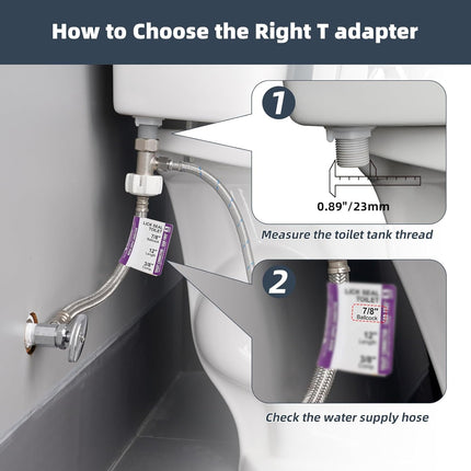 Bidet T Adapter, Metal T Valve for Bidet(7/8” x 7/8” x 3/8”) or (15/16" x 15/16" x 9/16"), 3 Way Tee Connector Bidet Attachment for Toilet.