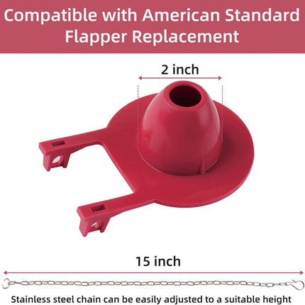2-inch Universal Toilet Tank Flapper, Long Lasting All Rubber Seal Flapper Replacement Compatible with American Standard Water Conserving, High Performance, Easy to Install, Red.