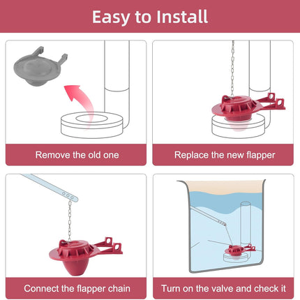 2-inch Universal Toilet Tank Flapper, Long Lasting All Rubber Seal Flapper Replacement Compatible with American Standard Water Conserving, High Performance, Easy to Install, Red.