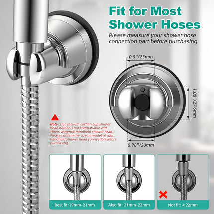 Vacuum Suction Cup Shower Head Holder, Removable Shower Wand Bracket, Adjustable Height & Wall Mount ABS Plastic Suction Holder for Handheld Shower Head, Chrome Finish.