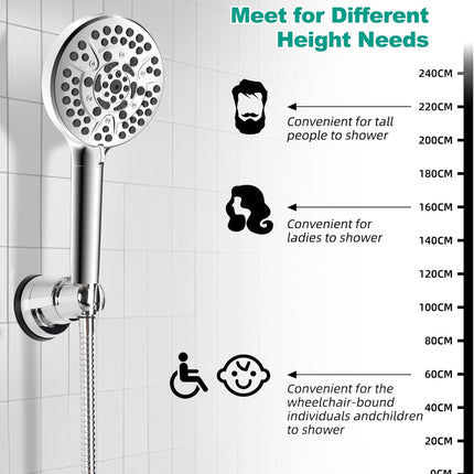 Vacuum Suction Cup Shower Head Holder, Removable Shower Wand Bracket, Adjustable Height & Wall Mount ABS Plastic Suction Holder for Handheld Shower Head, Chrome Finish.