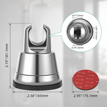 Vacuum Suction Cup Shower Head Holder, Removable Shower Wand Bracket, Adjustable Height & Wall Mount ABS Plastic Suction Holder for Handheld Shower Head, Chrome Finish.