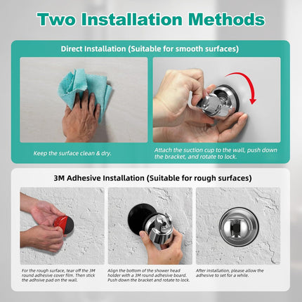 Vacuum Suction Cup Shower Head Holder, Removable Shower Wand Bracket, Adjustable Height & Wall Mount ABS Plastic Suction Holder for Handheld Shower Head, Chrome Finish.