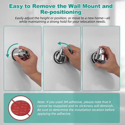 Vacuum Suction Cup Shower Head Holder, Removable Shower Wand Bracket, Adjustable Height & Wall Mount ABS Plastic Suction Holder for Handheld Shower Head, Chrome Finish.