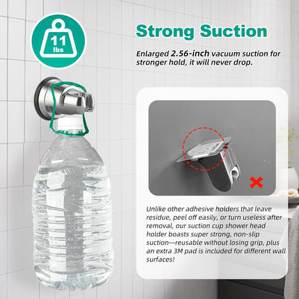 Vacuum Suction Cup Shower Head Holder, Removable Shower Wand Bracket, Adjustable Height & Wall Mount ABS Plastic Suction Holder for Handheld Shower Head, Chrome Finish.