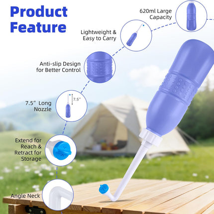 Portable Bidet Sprayer and Travel Bidet with Hand Held Bidet Bottle for Personal Cleansing Use Extended Nozzle - Personal Hygiene Care Toilet Bidet Shower/Bathroom Bidet Spray -21.8oz(620ml).