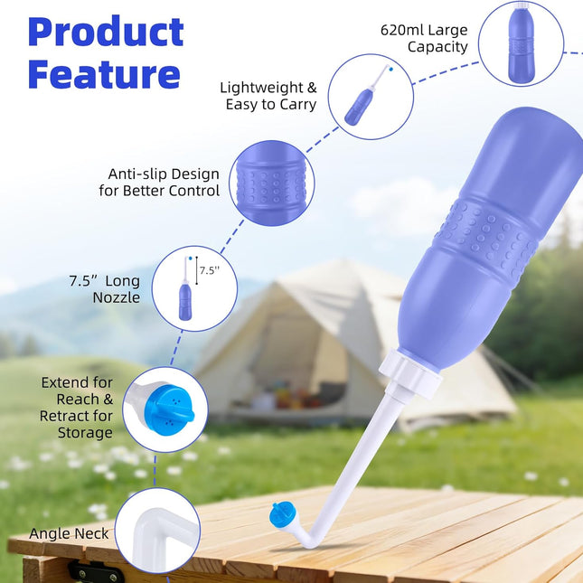 Portable Bidet Sprayer and Travel Bidet with Hand Held Bidet Bottle for Personal Cleansing Use Extended Nozzle - Personal Hygiene Care Toilet Bidet Shower/Bathroom Bidet Spray -21.8oz(620ml).