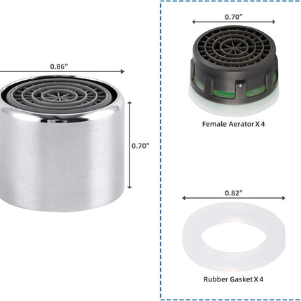 4 Pack Faucet Aerator, Kitchen Sink Aerator Shell with Built-in Filter, 55/64 Female Thread Bathroom Faucet Filter, Splash-Proof, Chrome Finish.