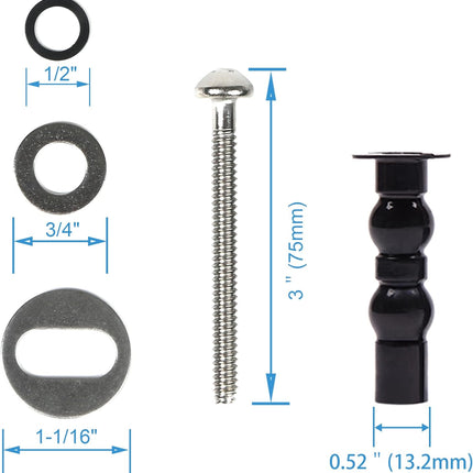 6 Pack Universal Toilet Seat Hinges Screw - Blind Hole Fixings Expanding Rubber Top Fix Nuts for Top Mounting - 3 Pairs With Two Expandable Ball.