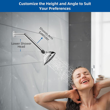 All Metal 6 Inch Shower head Extension, Solid Brass Shower Arm Extension shower Head Extender, Water Outlet Lowers Existing Shower Head Shower Pipe Extension, Chrome Finish.