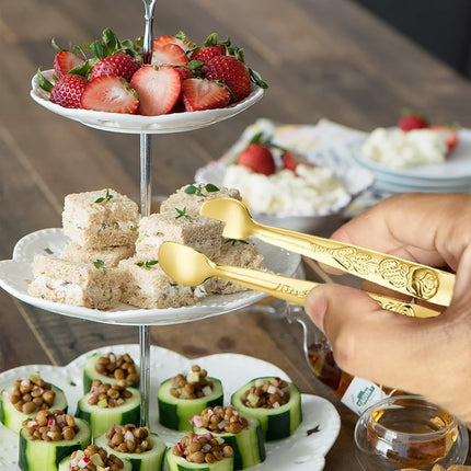 6PCS Mini Serving Tongs 5-Inch Small Rose Sugar Cube Appetizer Tongs, Tiny Metal Tong for Tea Party, Coffee Bar, Desserts (Gold).