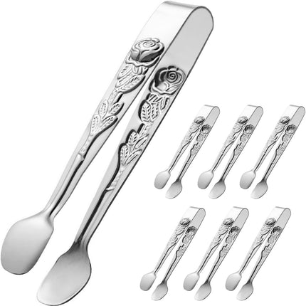 6PCS Mini Serving Tongs 5-Inch Small Sugar Tongs, Tiny Stainless Steel Kitchen Tong for Appetizers, Tea Party, Coffee Bar, Desserts (Silver).