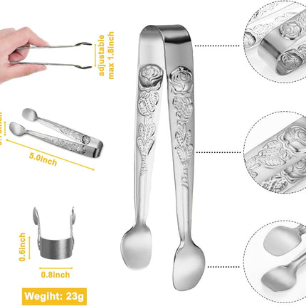 6PCS Mini Serving Tongs 5-Inch Small Sugar Tongs, Tiny Stainless Steel Kitchen Tong for Appetizers, Tea Party, Coffee Bar, Desserts (Silver).