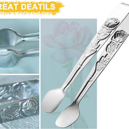 6PCS Mini Serving Tongs 5-Inch Small Sugar Tongs, Tiny Stainless Steel Kitchen Tong for Appetizers, Tea Party, Coffee Bar, Desserts (Silver).