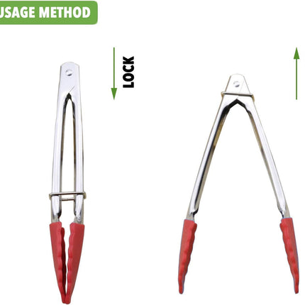 Small Tongs with Silicone Tips 7-Inch Mini Serving Tongs, Set of 6 (Green Red Blue Purple Pink Orange).