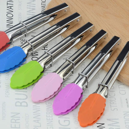 Small Tongs with Silicone Tips 7-Inch Mini Serving Tongs, Set of 6 (Green Red Blue Purple Pink Orange).