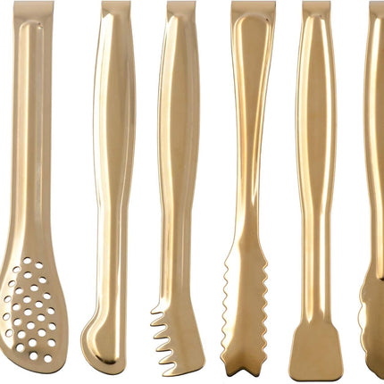 Gold Plated Mini Serving Tongs Set 6-Inch Appetizers Tongs Stainless Steel Small Sugar Cube Tongs Ice Tongs, Set of 6.