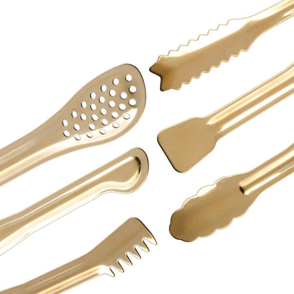 Gold Plated Mini Serving Tongs Set 6-Inch Appetizers Tongs Stainless Steel Small Sugar Cube Tongs Ice Tongs, Set of 6.