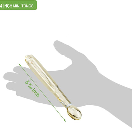 5.75" Mini Appetizer Tongs Set, Tiny Stainless Steel Small Tongs for Serving, Tea Party, Coffee Bar, Desserts, Set of 4 (Gold).