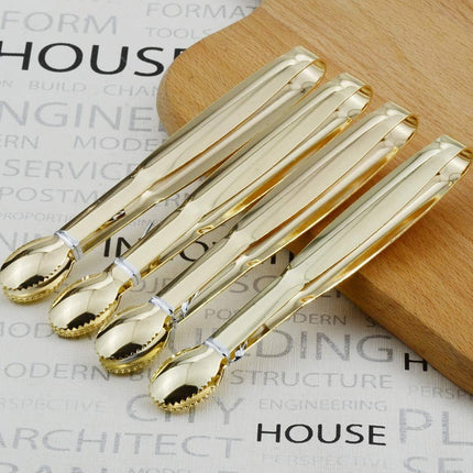 5.75" Mini Appetizer Tongs Set, Tiny Stainless Steel Small Tongs for Serving, Tea Party, Coffee Bar, Desserts, Set of 4 (Gold).