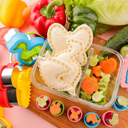 Sandwich Cutter and Sealer for Kids 10PCS Large Bread Sandwich Decruster Pancake Maker Cookies Fruits Vegetables Shaped Cutters for Lunch Bento Box Dinosuar Mickey Butterfly Unicorn Heart Star flower.