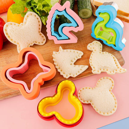 Sandwich Cutter and Sealer for Kids 10PCS Large Bread Sandwich Decruster Pancake Maker Cookies Fruits Vegetables Shaped Cutters for Lunch Bento Box Dinosuar Mickey Butterfly Unicorn Heart Star flower.
