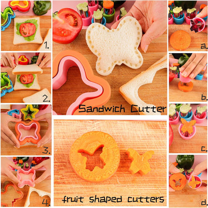Sandwich Cutter and Sealer for Kids 10PCS Large Bread Sandwich Decruster Pancake Maker Cookies Fruits Vegetables Shaped Cutters for Lunch Bento Box Dinosuar Mickey Butterfly Unicorn Heart Star flower.