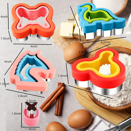Sandwich Cutter and Sealer for Kids 10PCS Large Bread Sandwich Decruster Pancake Maker Cookies Fruits Vegetables Shaped Cutters for Lunch Bento Box Dinosuar Mickey Butterfly Unicorn Heart Star flower.