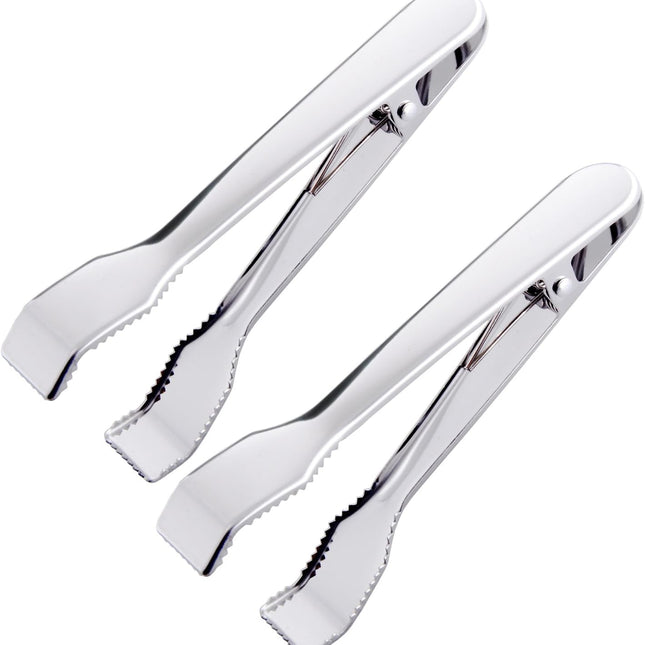 Ice Tongs for Ice Bucket 6-3/4 Inch - Set of 2 - Premium 18/8 Stainless Steel Ice Tongs with Teeth for Ice Sugar Cubes Tea Party Coffee Bar Food Serving.