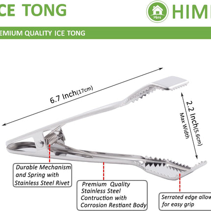 Ice Tongs for Ice Bucket 6-3/4 Inch - Set of 2 - Premium 18/8 Stainless Steel Ice Tongs with Teeth for Ice Sugar Cubes Tea Party Coffee Bar Food Serving.